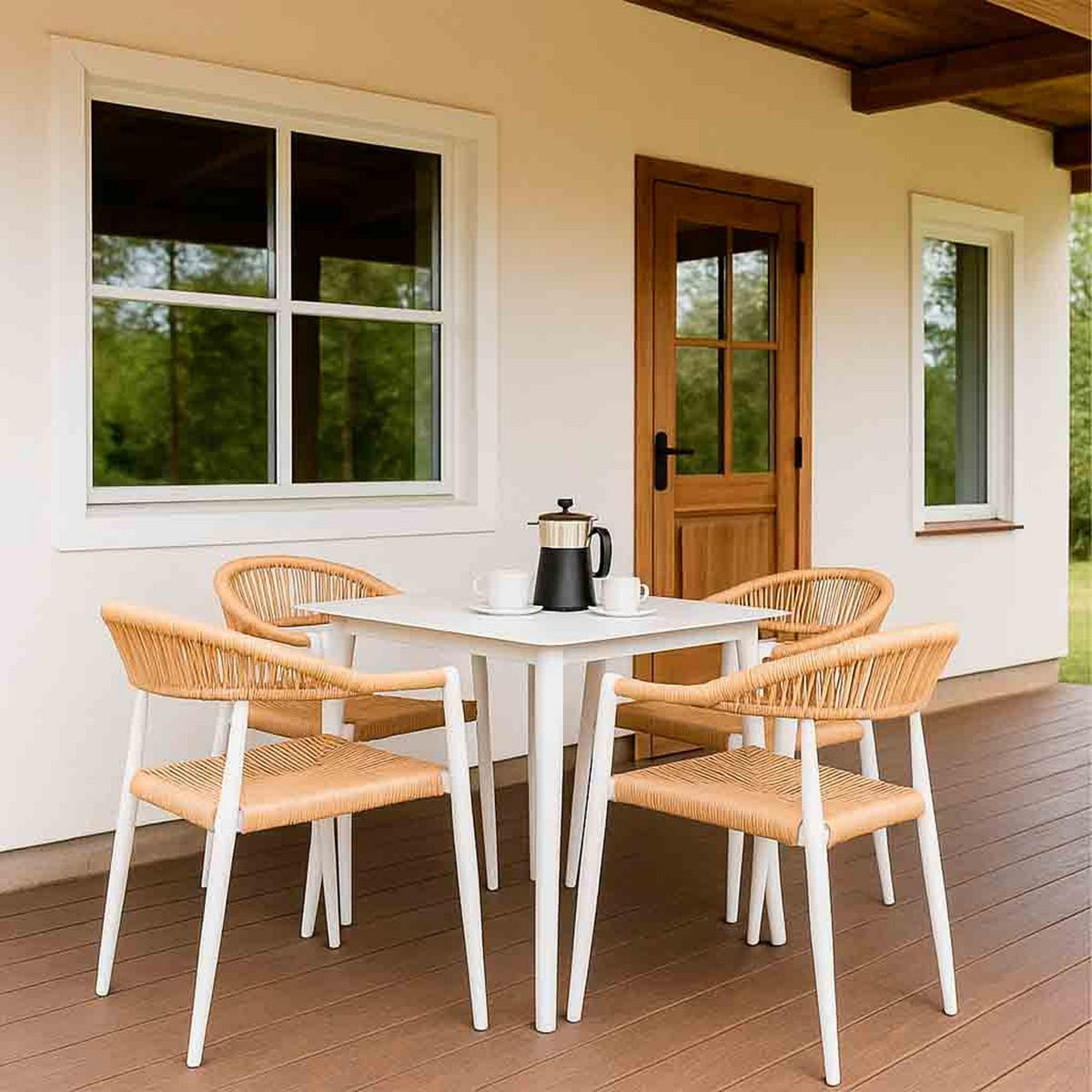 GARTEN-ESSGRUPPE, 5er-Set, weiß und braun - Beige, Metall - Wanderlust
