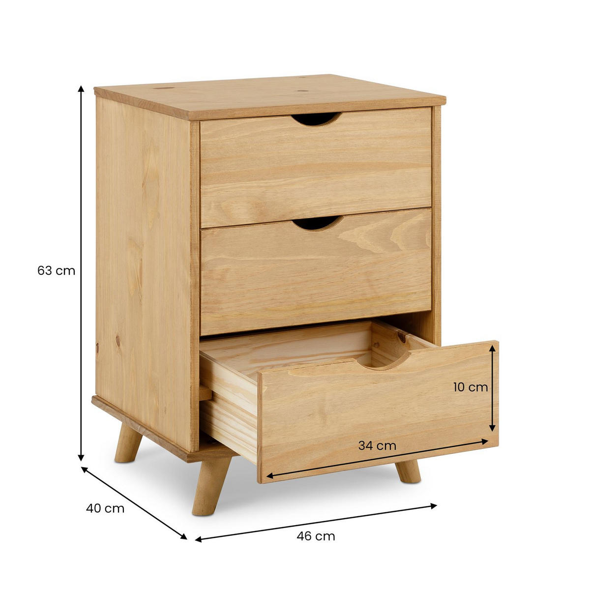 NACHTTISCH JALISCO gebeizt/gewachst - Kieferfarben, Holz (46/62/39cm) - IDIMEX