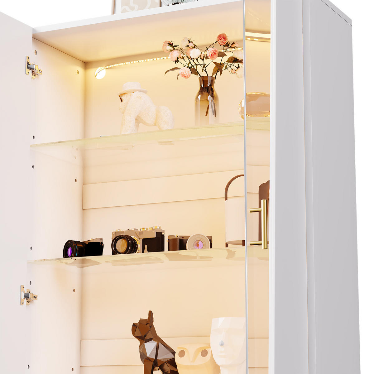 VITRINE 72x40x145 cm mit LED und Glastür - Weiß, Holzwerkstoff (72/145/40cm) - FLIEKS
