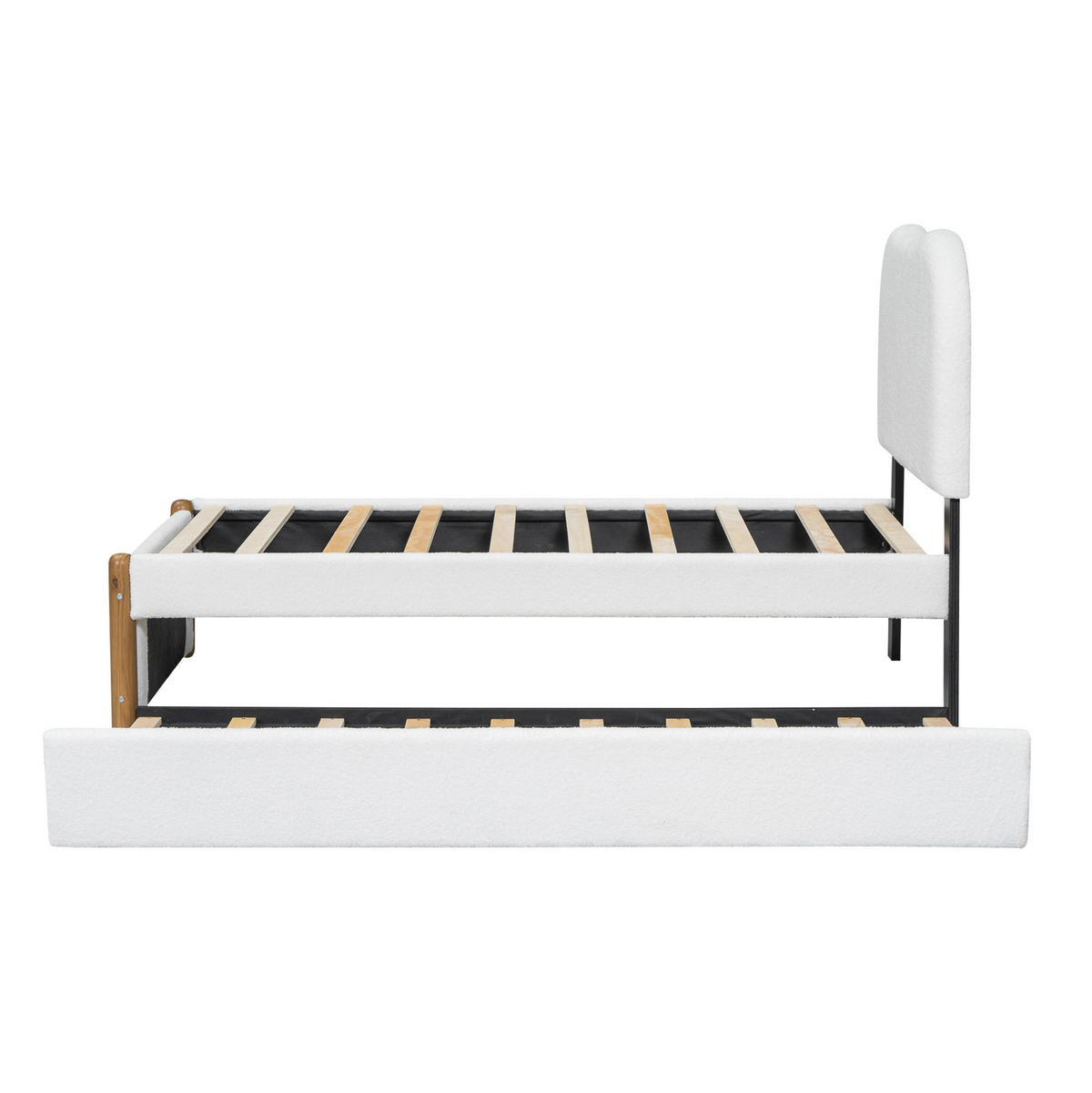ČALÚNENÁ posteľ 90/200 cm biela z plyšu a MDF s výsuvným lôžkom - biela, textil (90/200cm) - OKWISH