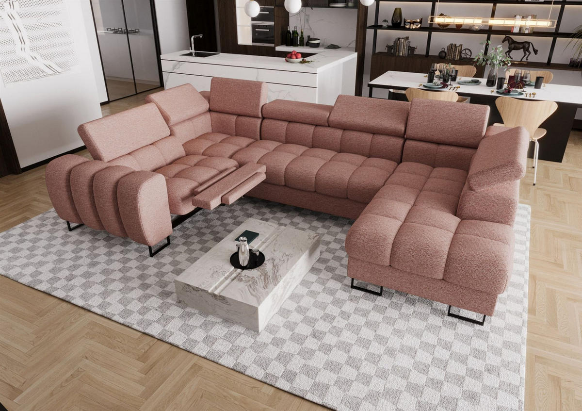 WOHNLANDSCHAFT Bastien Relax - Rosa, Holzwerkstoff/Textil (350/95/198cm) - Fun Möbel