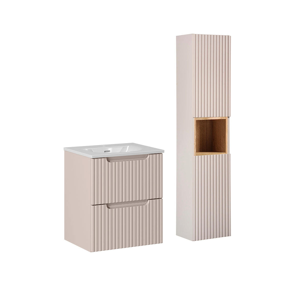 BADMÖBEL 50cm Riva 2er-Set Kaschmir - Beige, Holzwerkstoff (50/57/40cm) - Petits-meubles