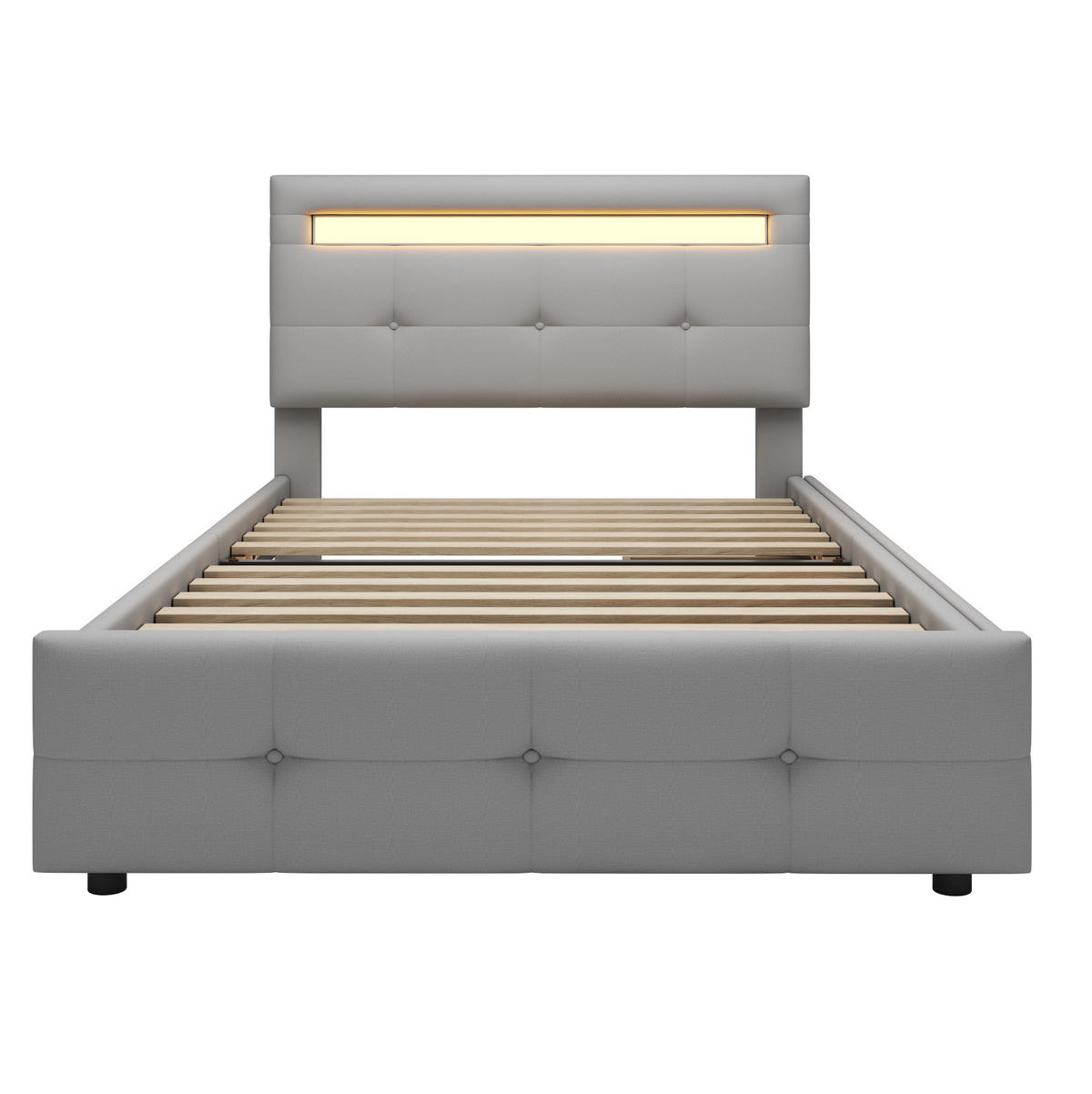 POLSTERBETT 90x200 cm Grau mit LED-Beleuchtung, 2 Schubladen und verstellbarem Kopfteil - Grau, Textil (90/200cm) - IVMEU