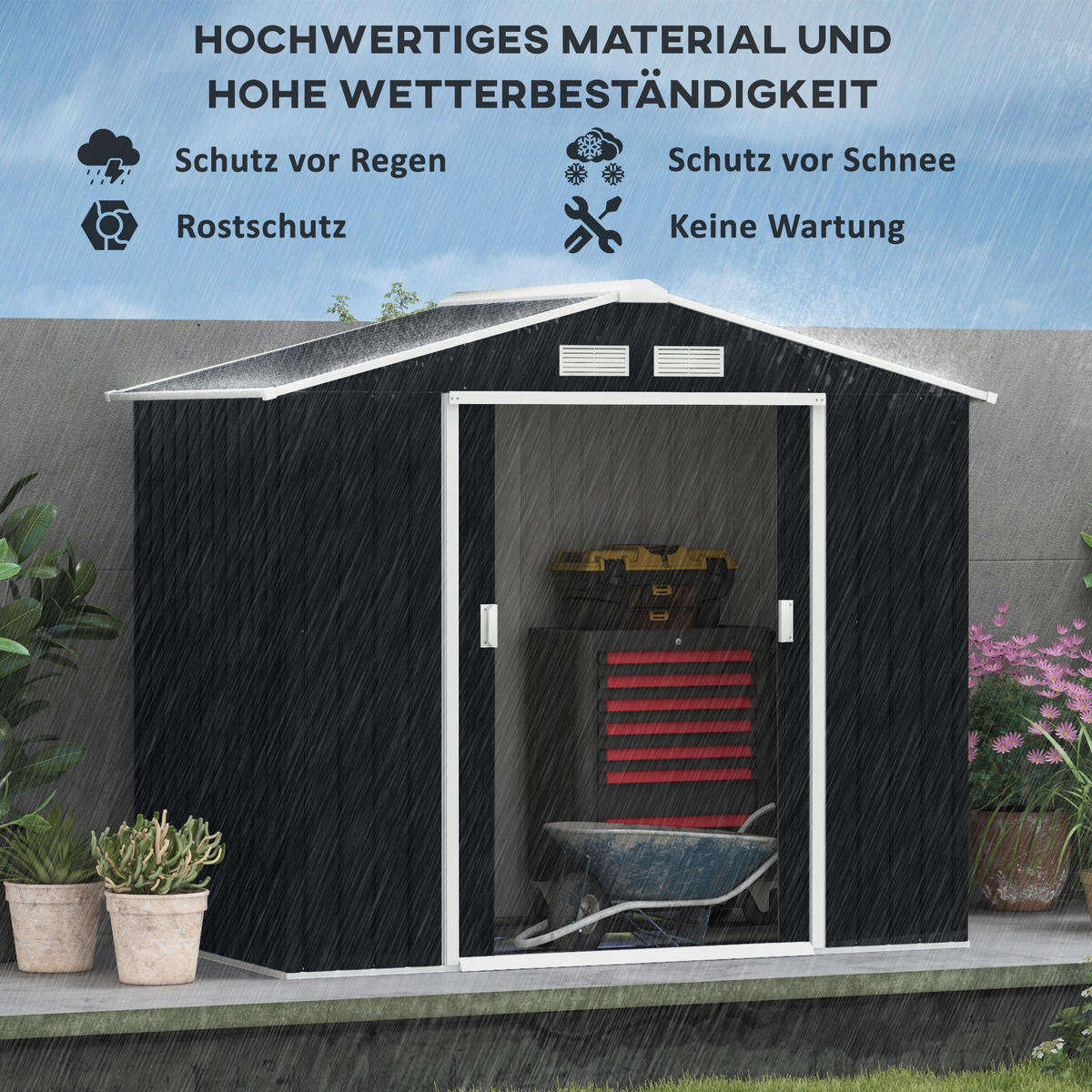 GERÄTEHAUS, Geräteschuppen, Garten Schuppen mit Bodenrahmen, Stahl, Kohlegrau - Grau, Metall (130/185/213cm) - Outsunny