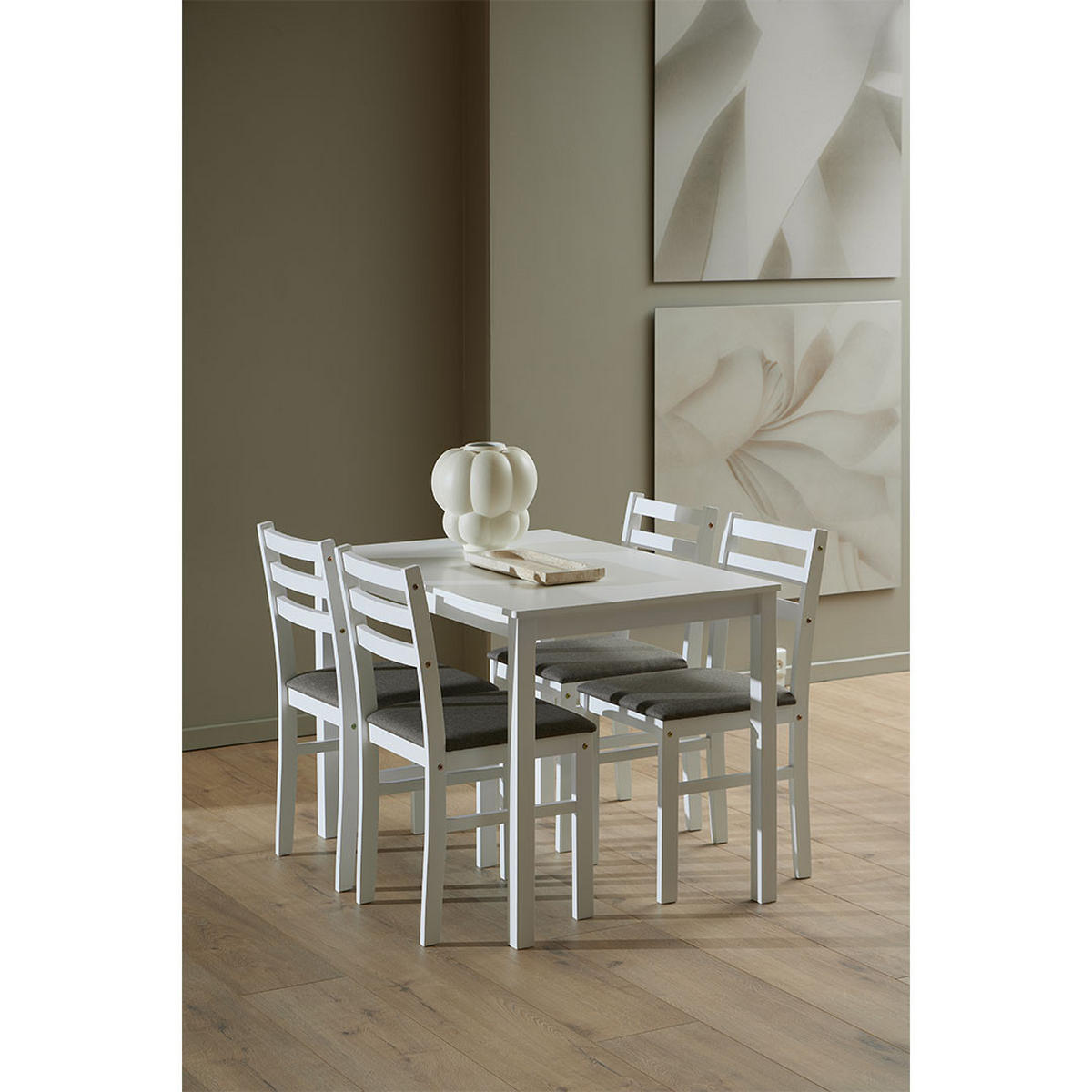 ESSGRUPPE, Alicante, Tisch Grau, Stühle Weiß, Holz, 110 x 70 x 75 cm, 5-teilig - Grau, Holz (110/75/70cm) - ebuy24