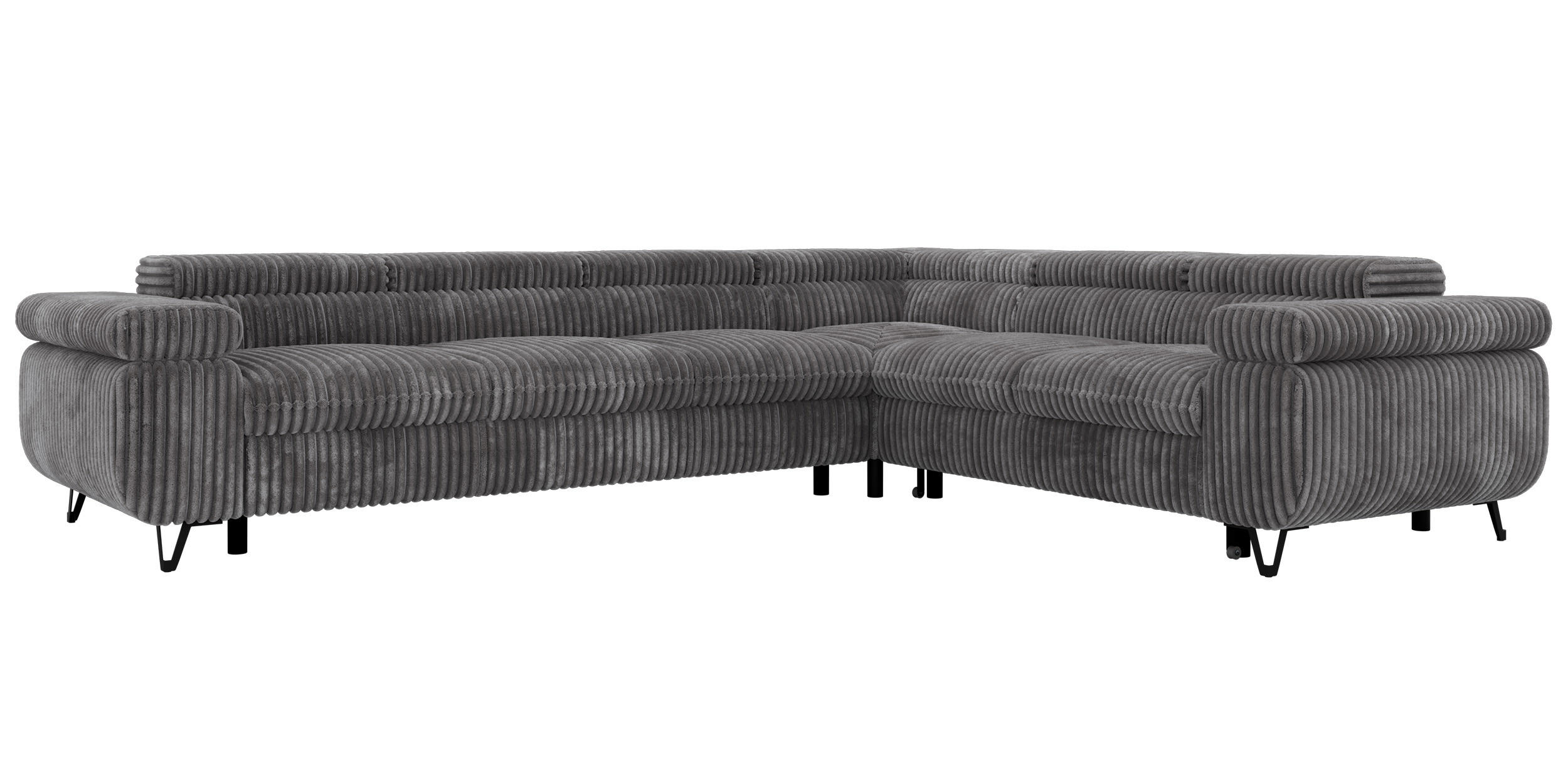 ECKSOFA NORDEN L - Grau Cord - Links Seite - Schwarz/Grau, Textil/Metall (269/329cm) - MKS