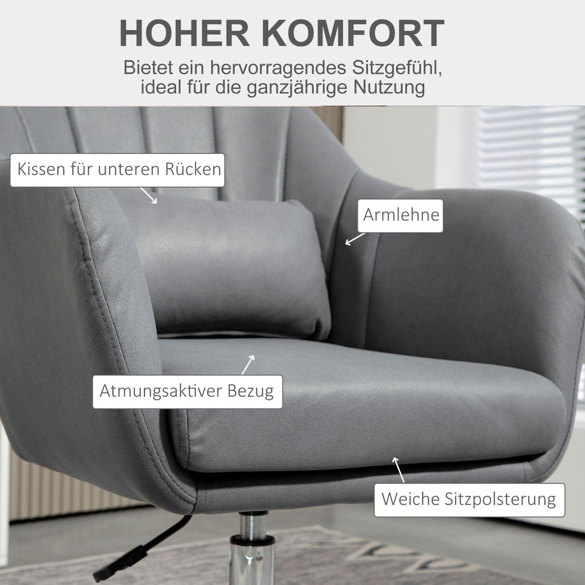 ARBEITSHOCKER Drehhocker Drehstuhl Bürostuhl höhenverstellbar Polyester Grau - Dunkelgrau, Kunststoff (60/91/60cm) - HOMCOM