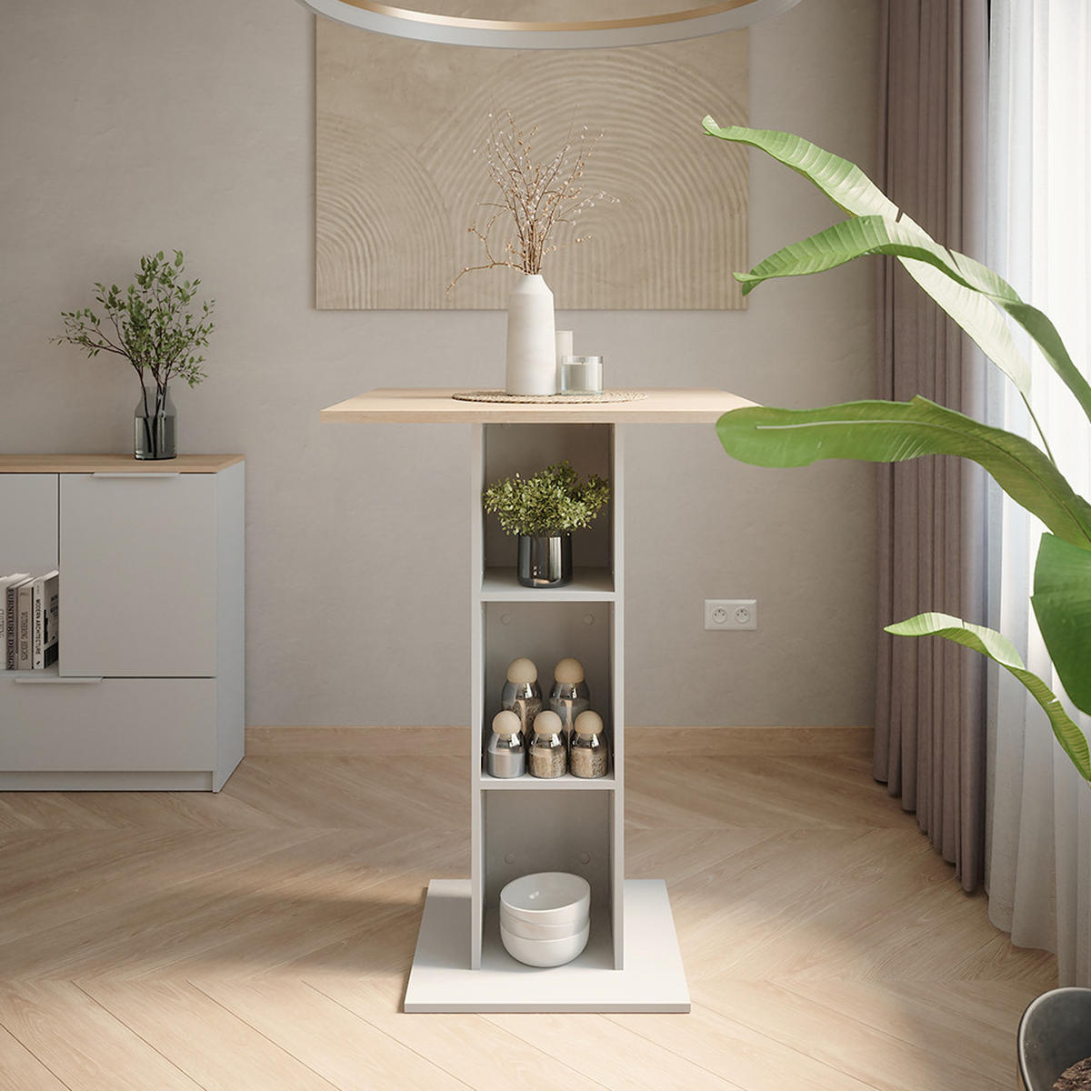 BAROVÝ STŮL Repose Bílá/Sonoma - bílá/Sonoma dub, kompozitní dřevo (75/75/106cm) - Vicco