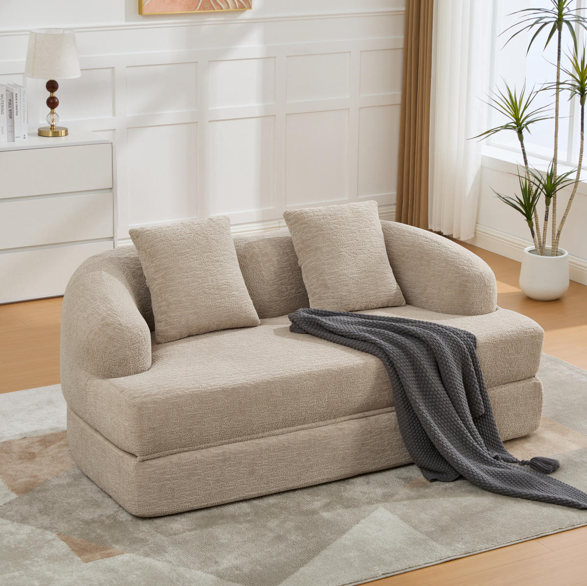 SOFA mit Schlaffunktion 157 x 84 x 65 cm Chenille Khaki - Braun, Kunststoff (84/65/157cm) - Meubliv
