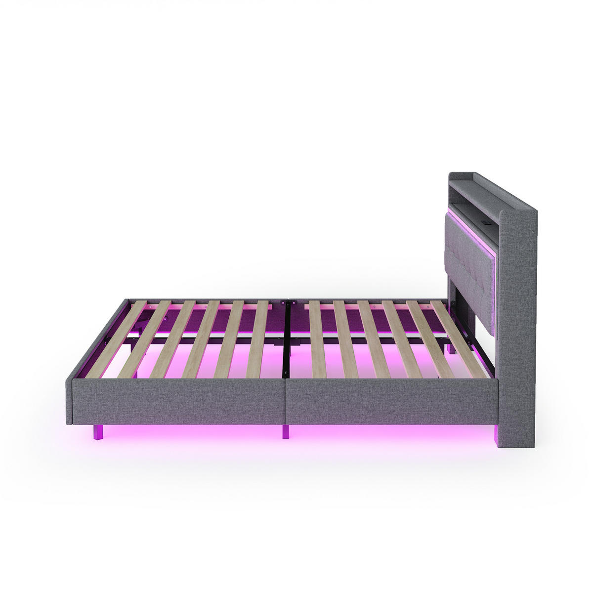 POLSTERBETT mit USB und LED 160x200 cm Grau - Grau, Metall (160/200cm) - Meubliv