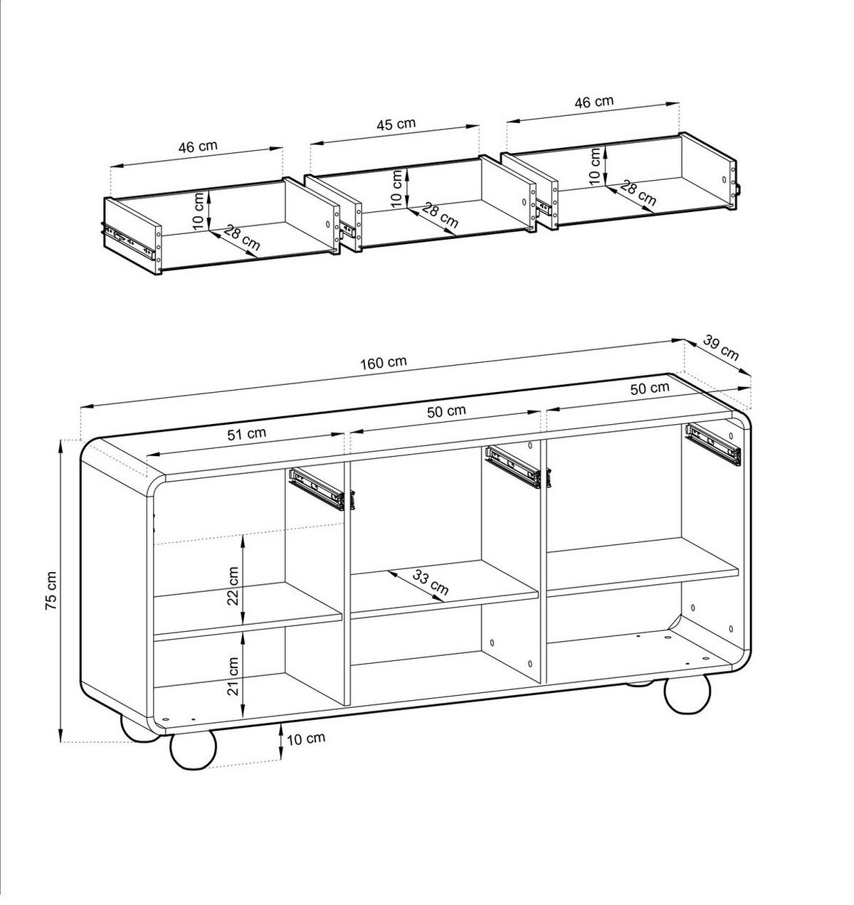KOMMODE Kaschmir 160 cm Boheme, 3 Türen, 3 Schubladen - Kaschmir, Holz (160/75/39cm) - Emporius