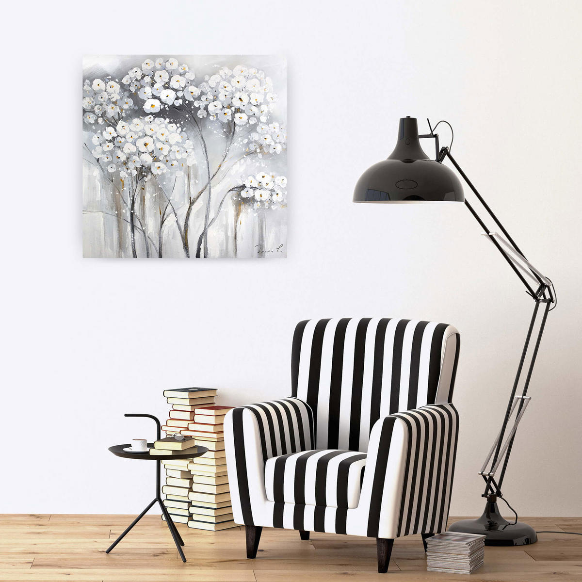 ÖLGEMÄLDE 80/80 cm - Schwarz/Grau, Holz/Textil (1.6/80cm) - KUNSTLOFT