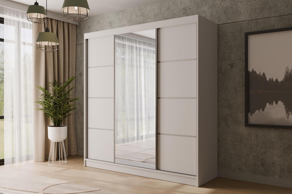 KLEIDERSCHRANK mit Spiegel V2-LOFTIA 215x200 cm Weiß - Weiß, Holzwerkstoff (200/215/61cm) - ALTDECOR