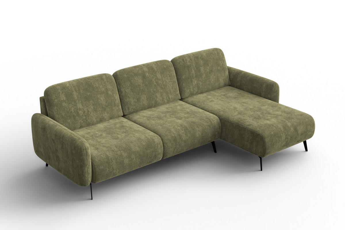 ECKSOFA FEBE 4-Sitzer RECHTS, olivgrüner Chenille-Stoff - Schwarz/Olivgrün, Holz/Textil (264/157cm) - Wozimo