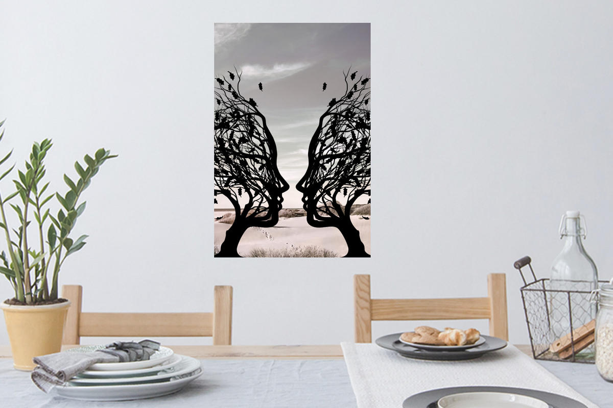 WANDTATTOO Strand - Meer - Menschen - Baum - Moderne Kunst 40x60 cm - Hellgrau, Kunststoff (40/60/0.1cm) - MuchoWow