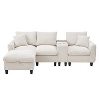 ECKSOFA L-Form Cord mit Konsole und USB-Anschluss inklusive Hocker 229/149,5/83 cm Beige - Beige, Kunststoff/Textil (83/149.5cm) - Redom