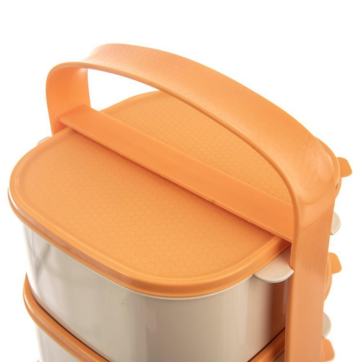 LUNCHBOX 4-stöckige aus Kunststoff 2 l 3 x 1,15 l - Orange, Kunststoff (15/37/15cm) - Orion 