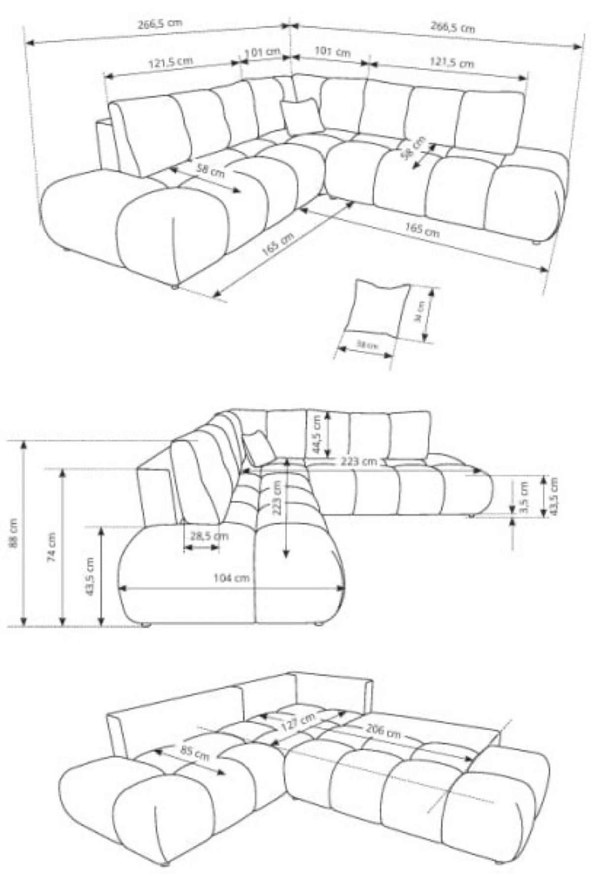 ECKSOFA Beige SOHI Flow 02 Ausziehbar Mit Schlaffunktion - Beige, Textil (266.5/266.5cm) - Sepro Meble