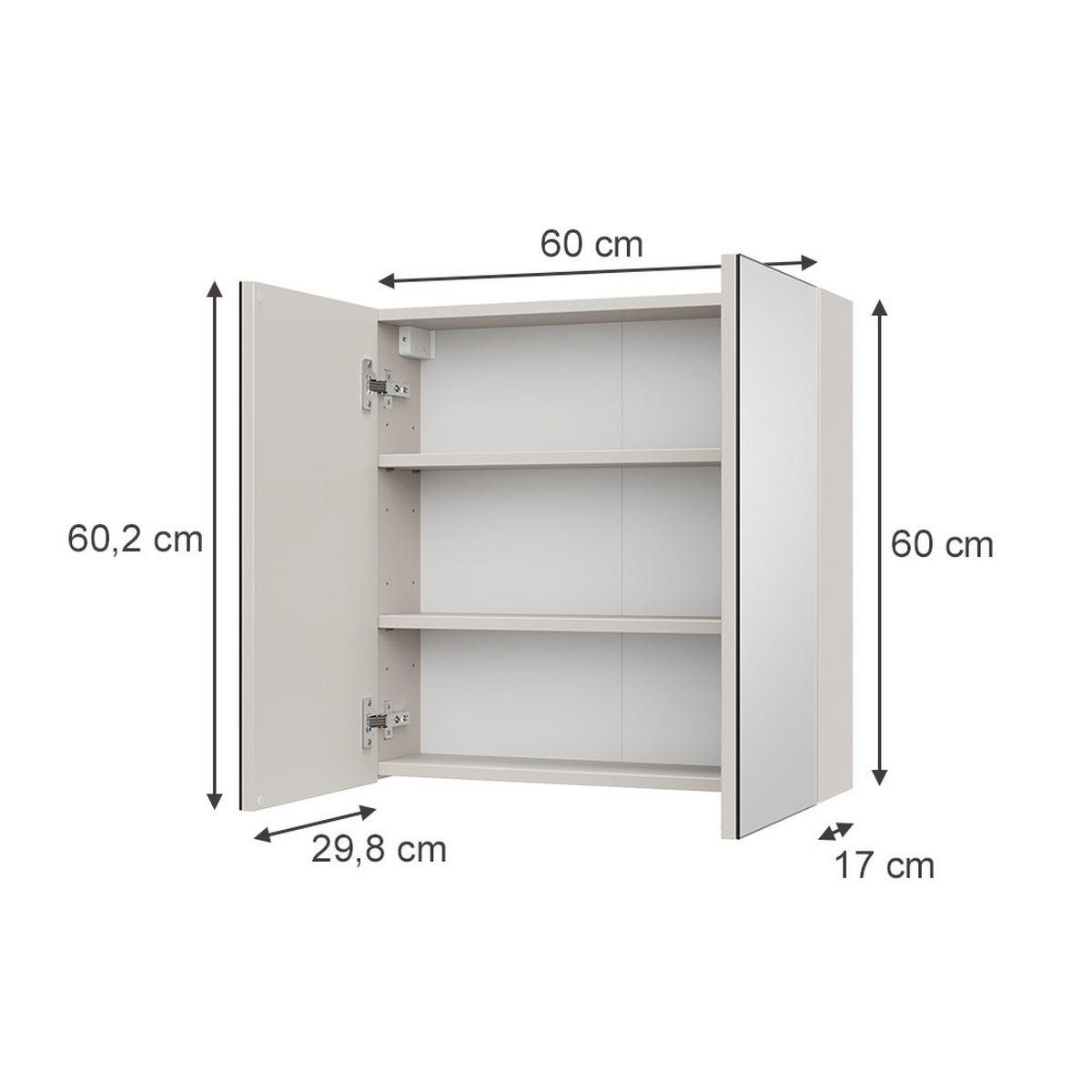KOPALNIŠKA OMARICA Z OGLEDALOM Lavia, Kašmir, 60 x 60.2 cm - kašmir, leseni material (60/170/17cm) - Vicco