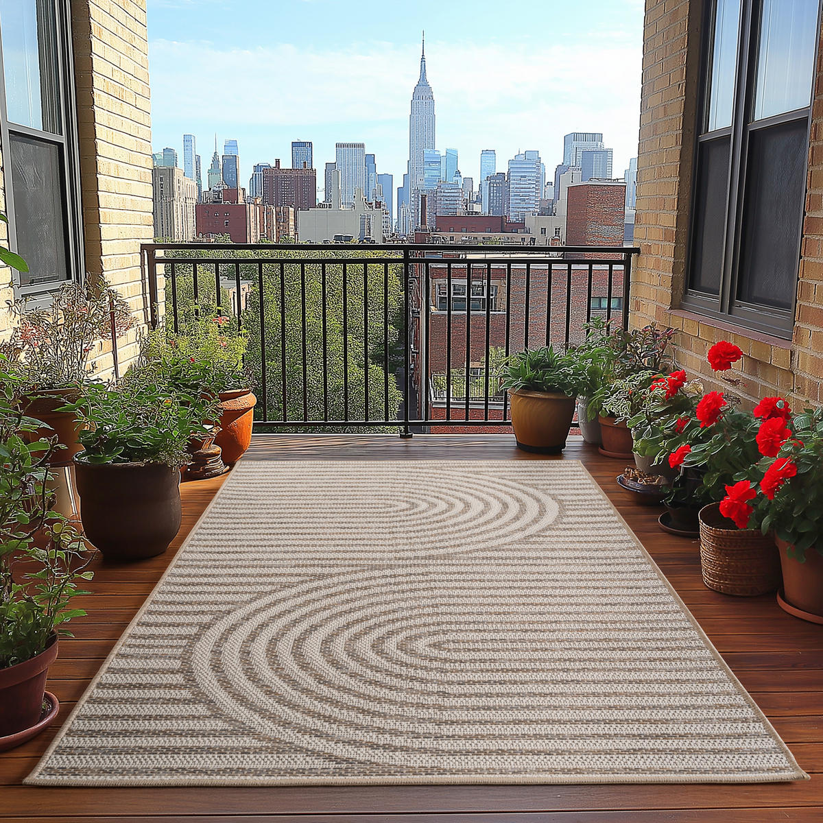 TEPPICH Outdoor Flachgewebe Boho Muster Polypropylen Balkon Beige Rechteckig 140x200 - Beige, Textil (140/200cm) - KADIMA DESIGN