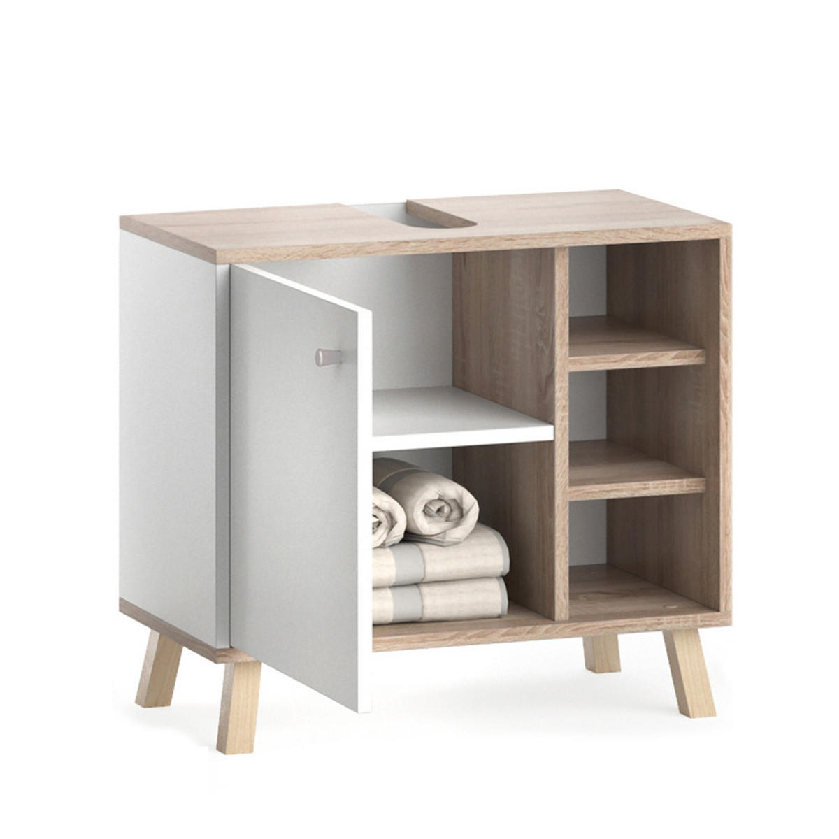 WASCHBECKENUNTERSCHRANK Senyo Weiß 60 x 54 cm - Weiß/Braun, Holzwerkstoff (60/54/32cm) - Vicco