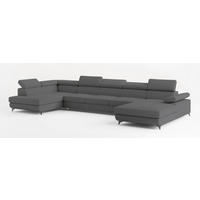 WOHNLANDSCHAFT MONTIVA Grau Boucle-Stoff mit Schlaffunktion - Grau, Holz (410/89/190cm) - MASSENO