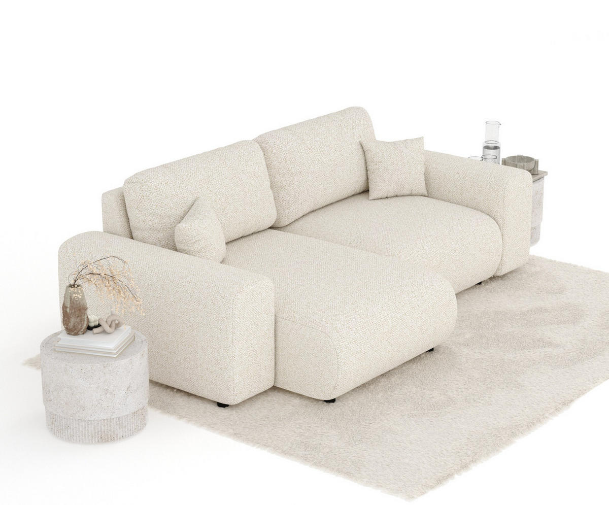 ECKSOFA Zanzibar Creme Plüschstoff - Creme/Schwarz, Holz/Holzwerkstoff (237/144cm) - Maison de Reve