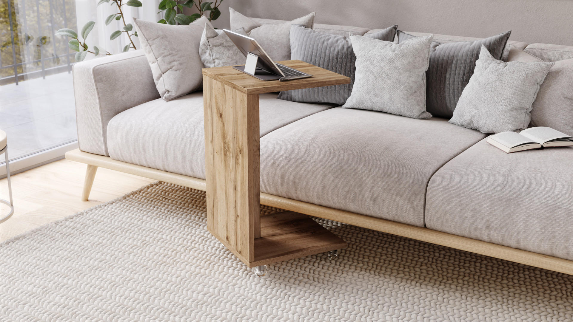 BEISTELLTISCH Rechteckig Eiche Wotan mit Ablage und Rollen - Eiche Wotan, Holzwerkstoff (40/40/66cm) - designimpex