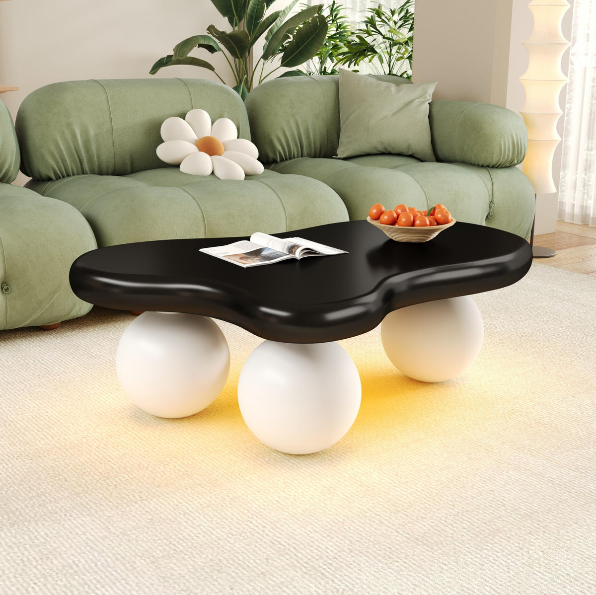 COUCHTISCH 95/62,5 cm mit LED-Beleuchtung in Wolkenform - Schwarz, Holzwerkstoff (95/62.5/32cm) - BEAOK