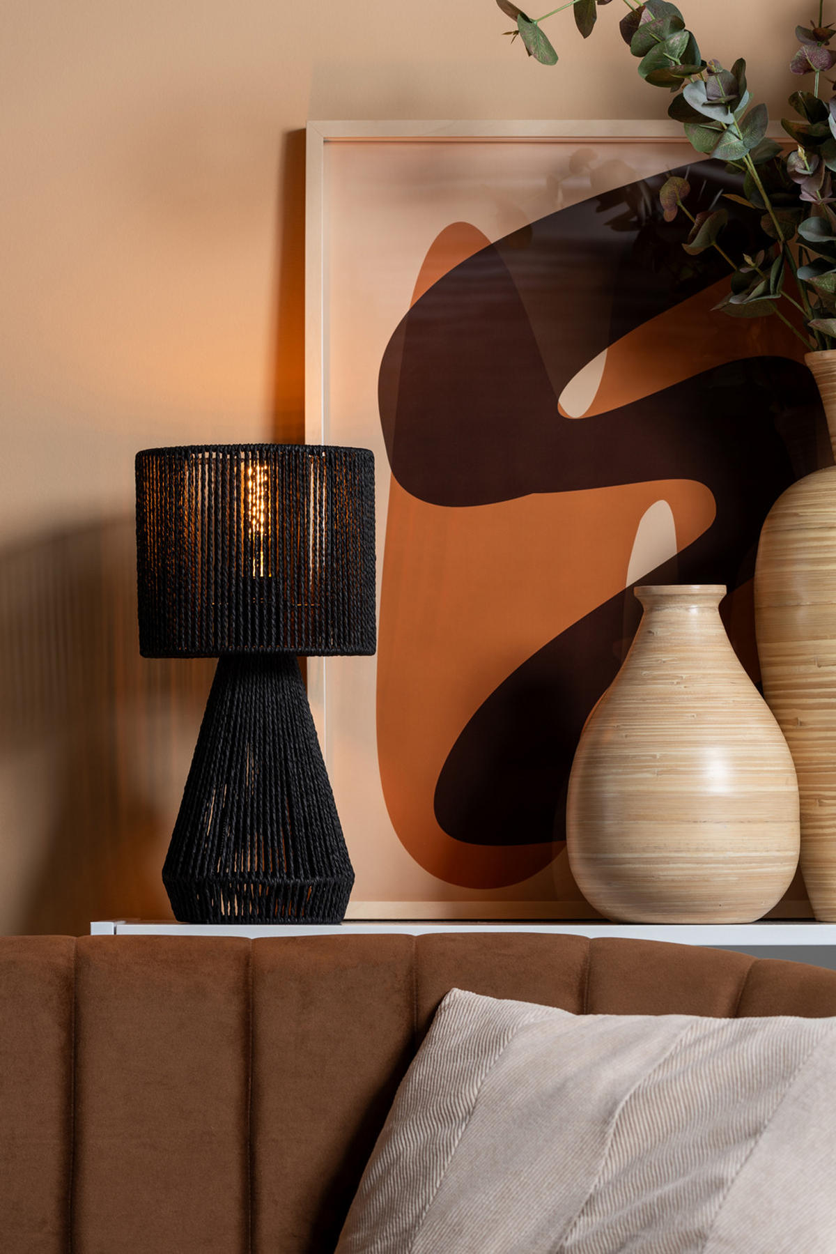 TISCHLAMPE Forma Cone 20/20/40 cm - Schwarz, Naturmaterialien (20/20/40cm) - Leitmotiv