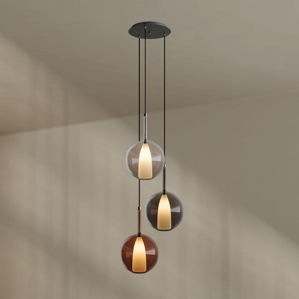 GALERIELEUCHTE Belluna 3-flammig Rauch Ø 14/24cm - Anthrazit, Glas (24/24/45cm) - s.luce