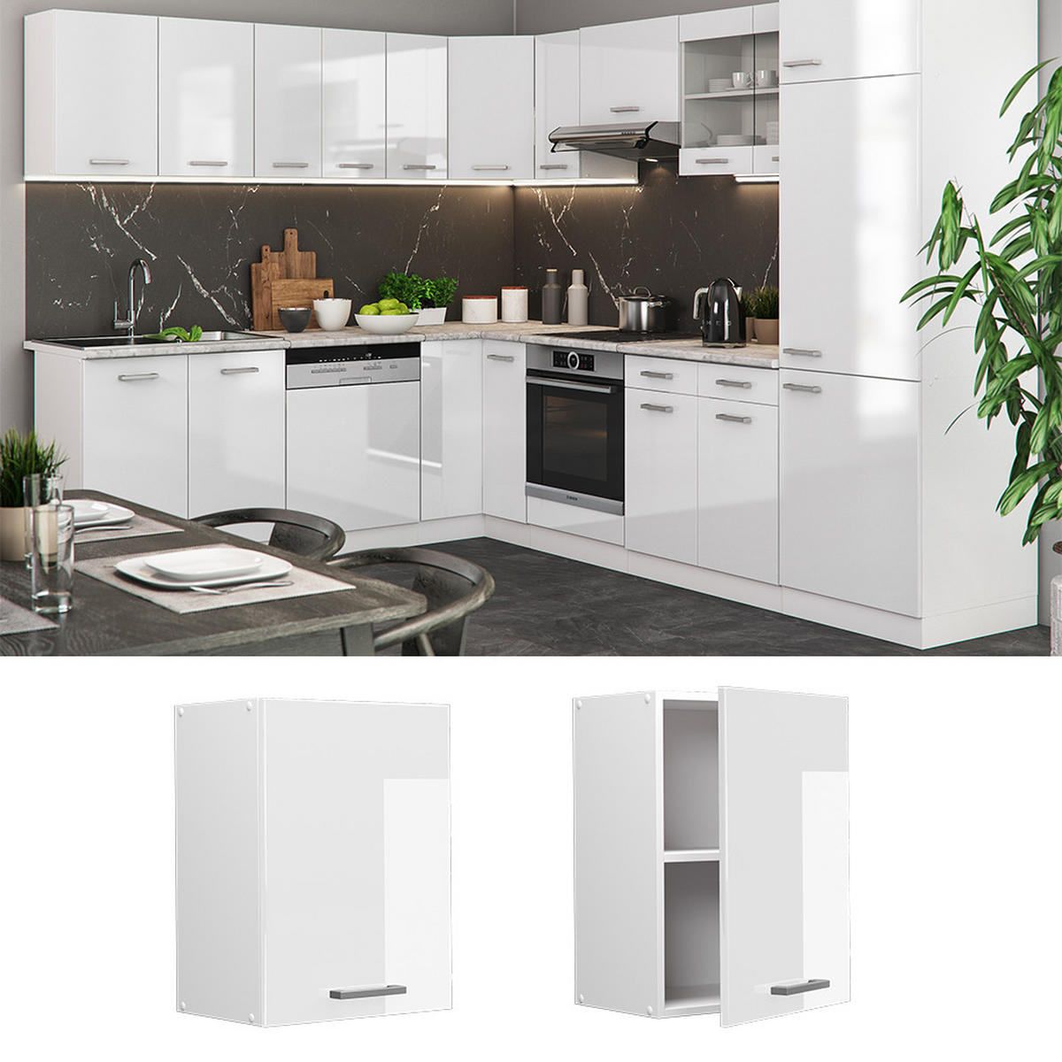 HÄNGESCHRANK R-Line Weiß Hochglanz 45 cm - Weiß Hochglanz/Weiß, Holzwerkstoff (45/60/31cm) - Vicco
