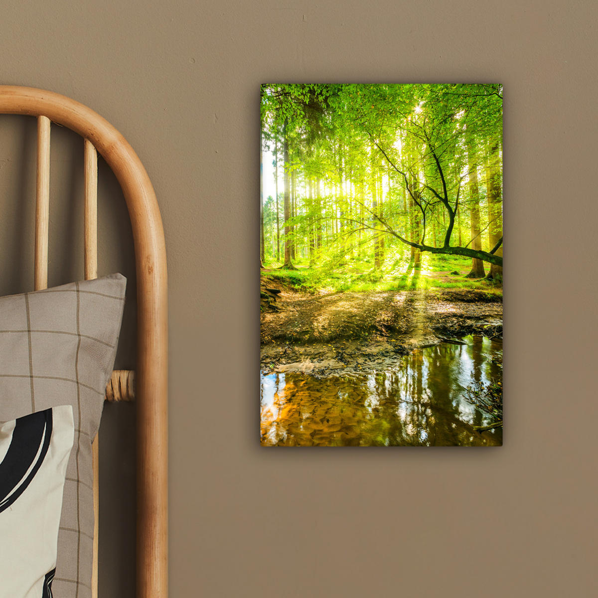 LEINWANDBILD Wald - Landschaft - Wasser - Bäume - Sonne - Grün - Natur 20x30 cm - Grün, Textil (20/30cm) - MuchoWow