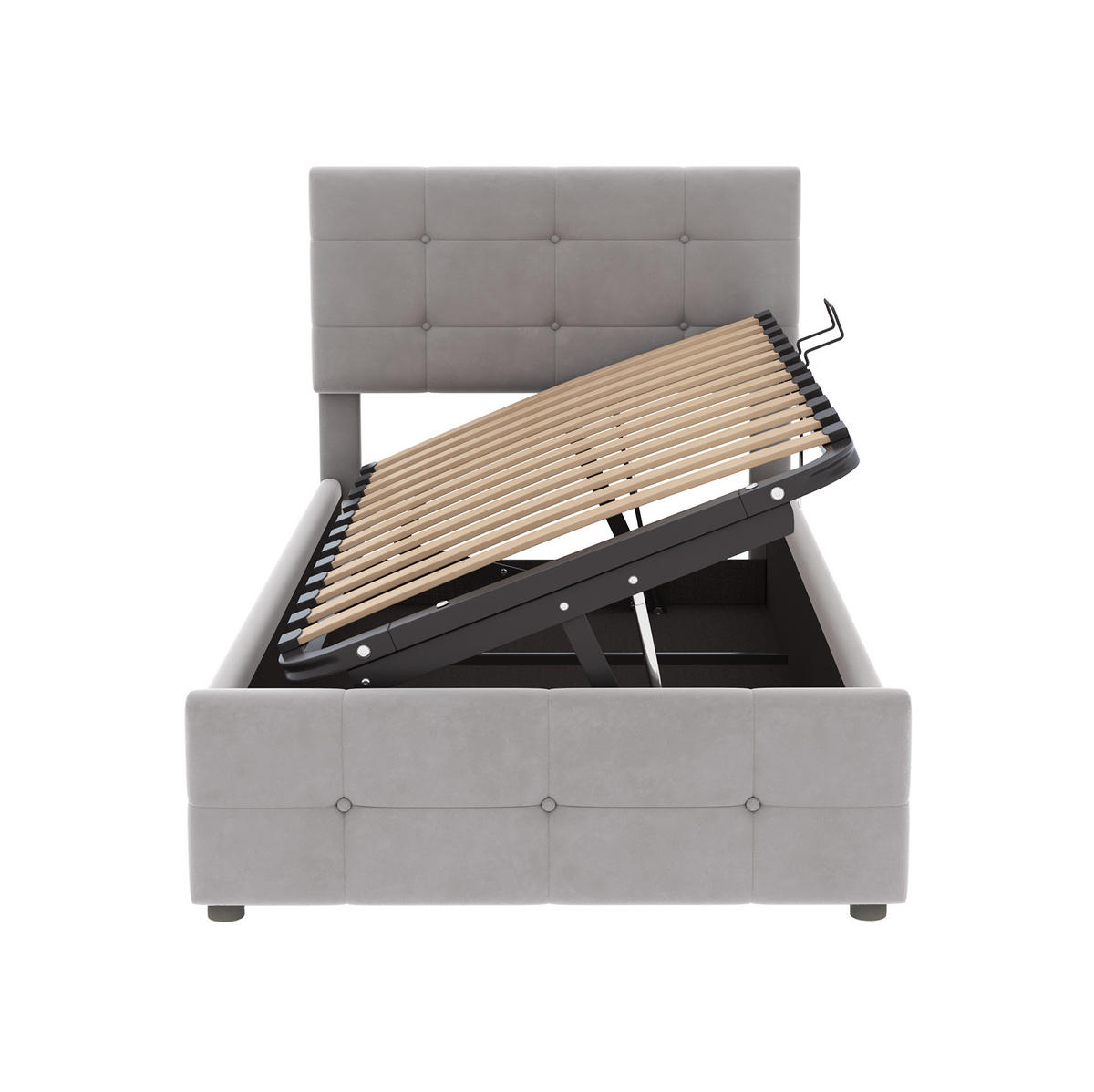 KINDERPOLSTERBETT 90/200 cm Grau aus Samtstoff mit Stauraum - Grau, Textil (90/200cm) - OKMYHOME