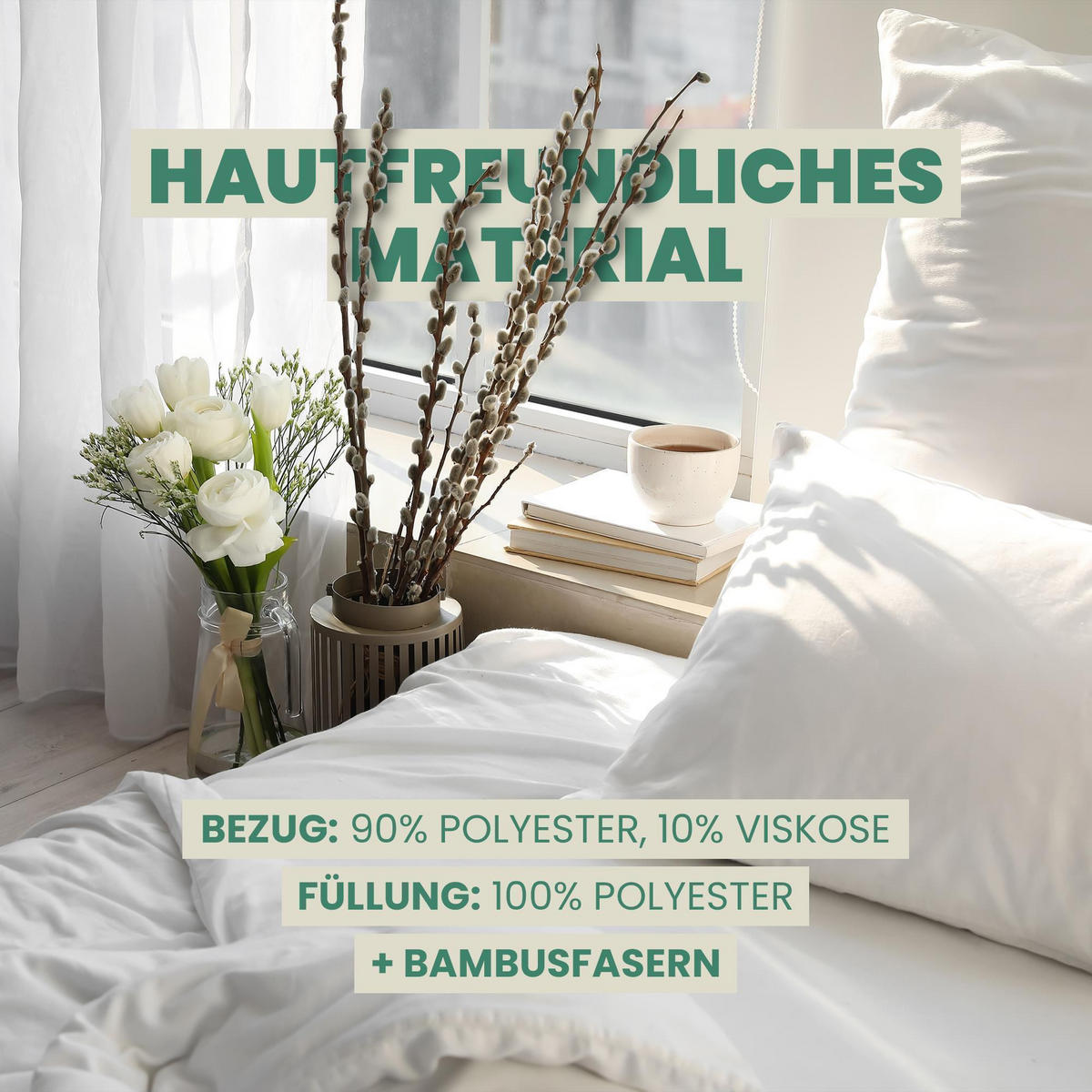 KOPFKISSEN Bamboo mit Bambusveredelung temperaturausgleichend 40x80 cm - Weiß, Textil (80/40cm) - Bestlivings