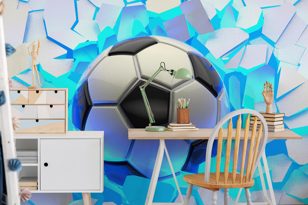 FOTOTAPETE Fußball Sport Abstraktion 3D 315x210cm - Blau/Schwarz, Papier (315/210cm) - Muralo