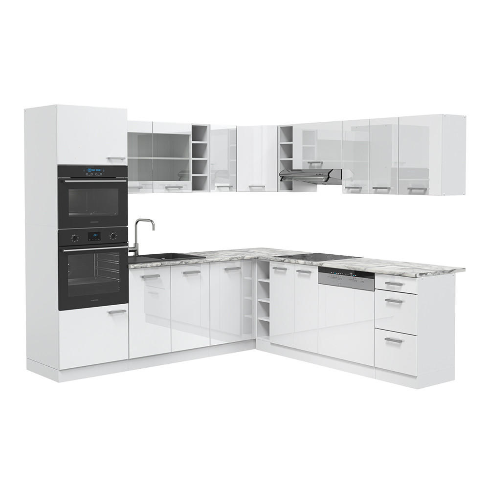 ECKKÜCHE R-Line Weiß Hochglanz/Weiß 237 x 60 cm ohne AP - Weiß Hochglanz/Weiß, Holzwerkstoff (247/81.6/46cm) - Vicco