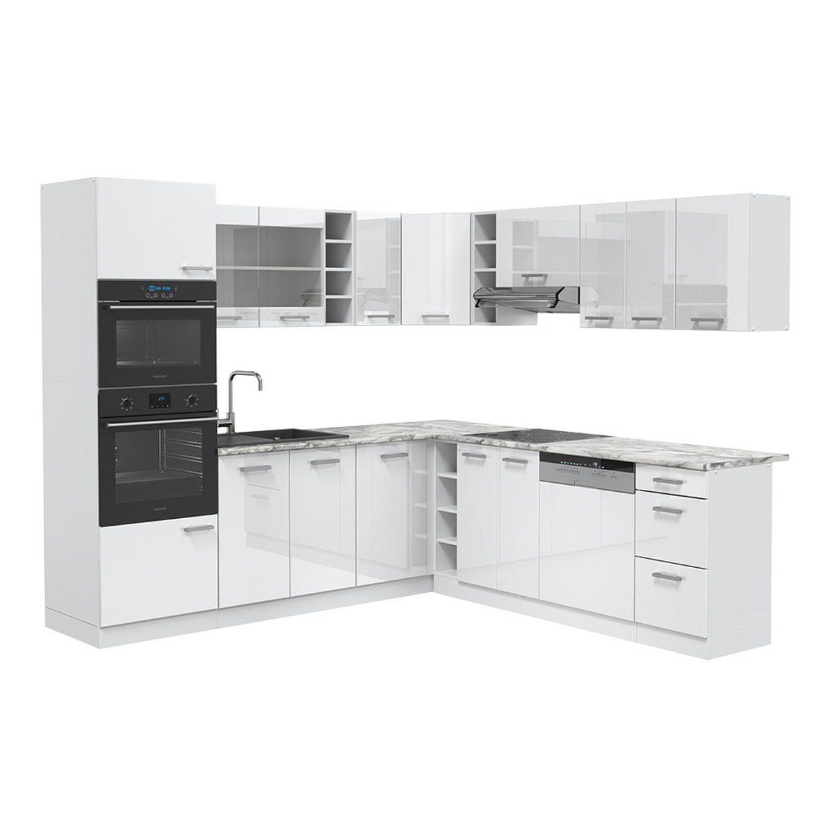 ECKKÜCHE R-Line Weiß Hochglanz/Weiß 237 x 60 cm ohne AP - Weiß Hochglanz/Weiß, Holzwerkstoff (247/81.6/46cm) - Vicco
