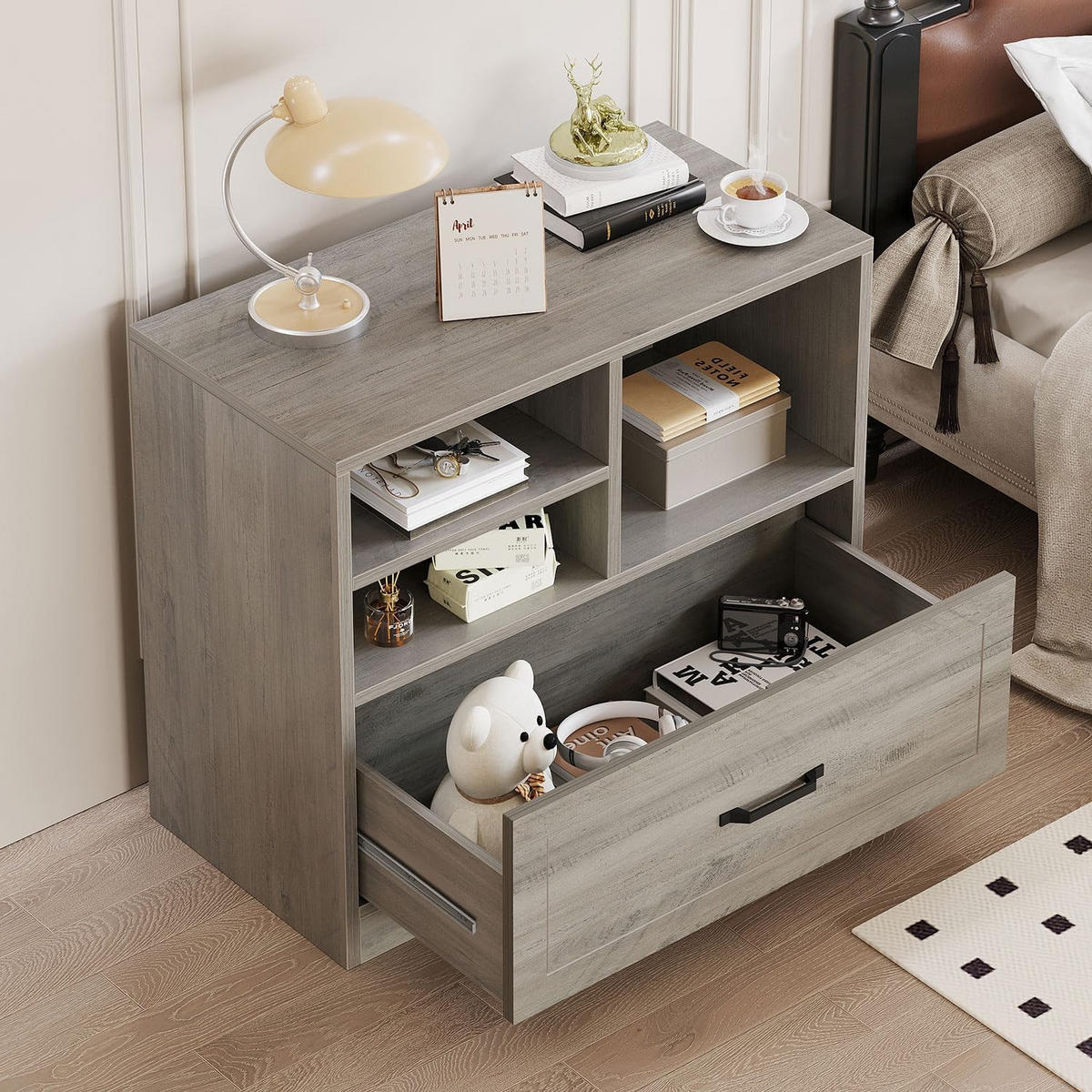 STAURAUMSCHRANK mit Schublade & Offenen Fächern INDUSTRIAL 83.8 x 40.0 x 72.5 cm - Grau, Holzwerkstoff/Metall (83.8/72.5/40cm) - Quality Elegance