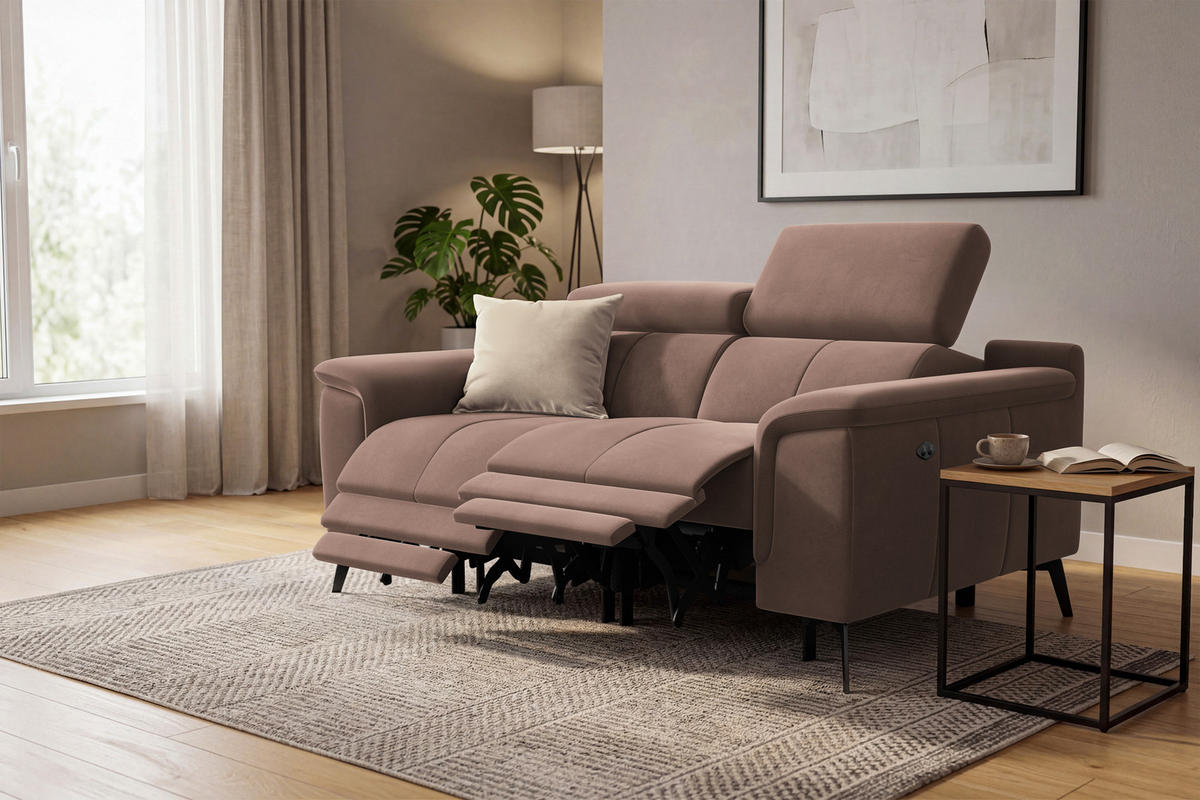 SOFA RELAX FIERO 2-Sitzer, Brauner Veloursstoff - Schwarz/Braun, Holz/Textil (170/82/103cm) - Courtois Laville