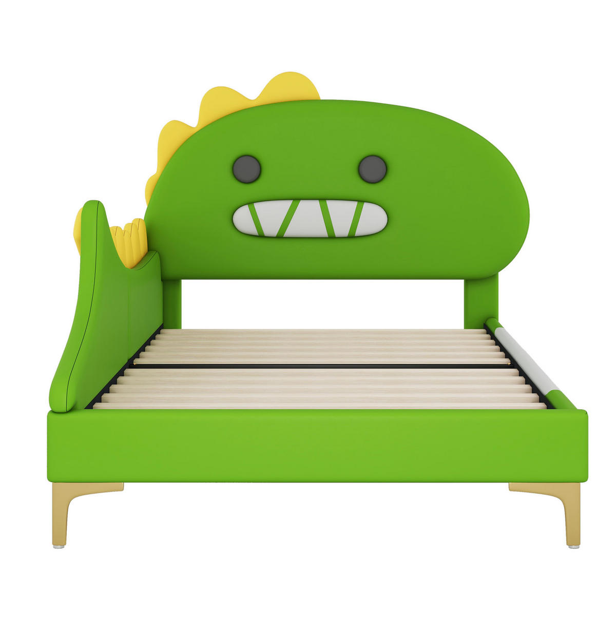 KINDERBETT aus PU und MDF 90x200 cm Grün im Cartoon-Dinosaurierdesign - Grün, Kunststoff (90/200cm) - IVMEU