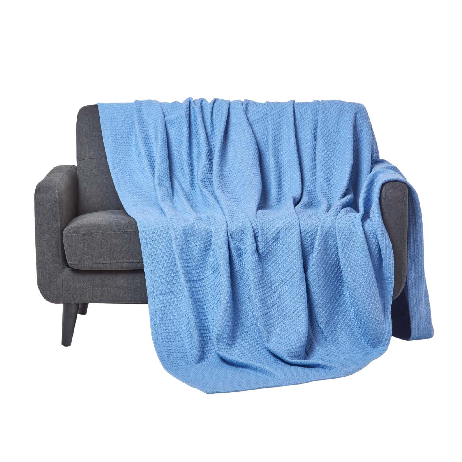 BIO-WOHNDECKE Waffelpiqué 230/280 cm - Blau, Textil (280/230cm) - Homescapes