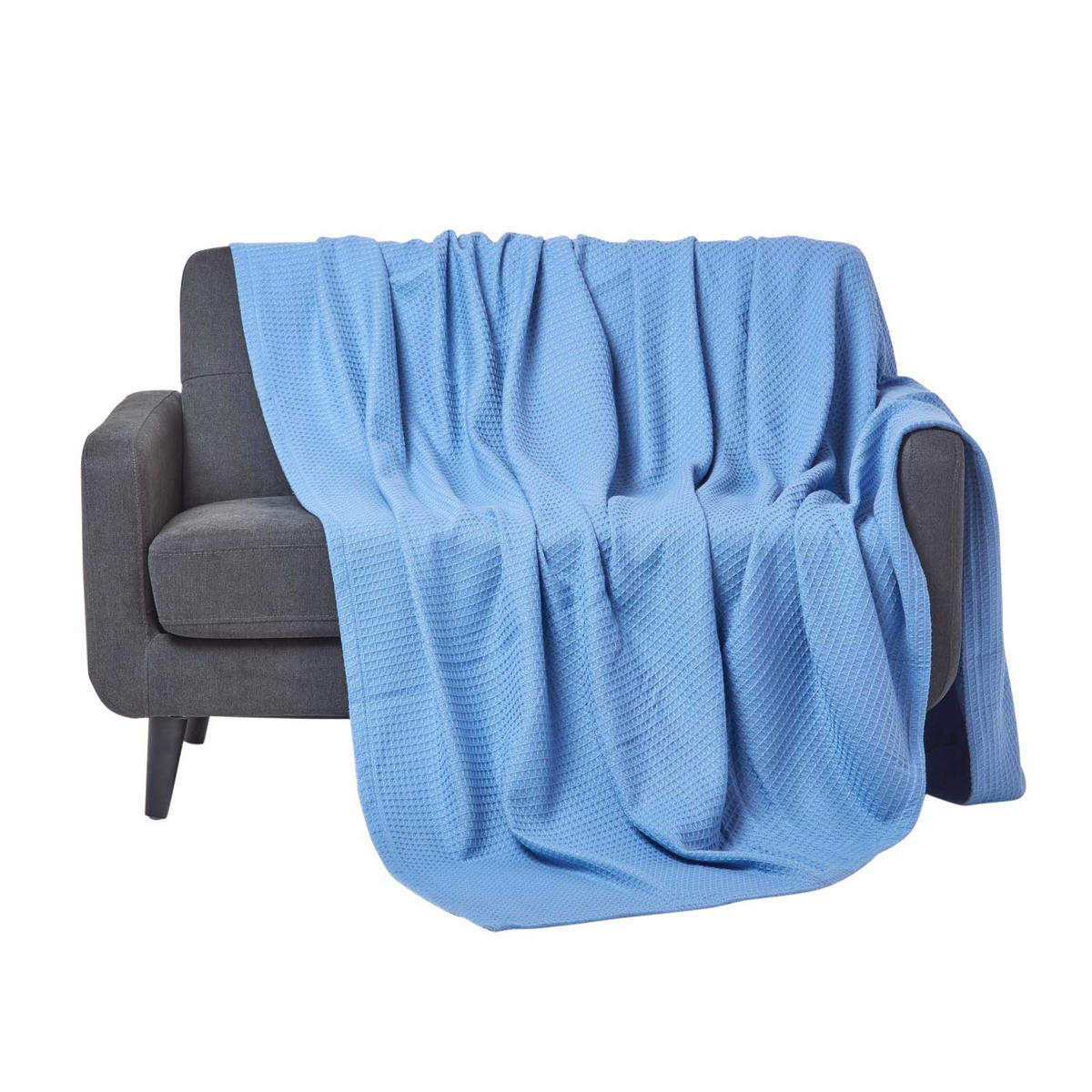 BIO-WOHNDECKE Waffelpiqué 230/250 cm - Blau, Textil (250/230cm) - Homescapes