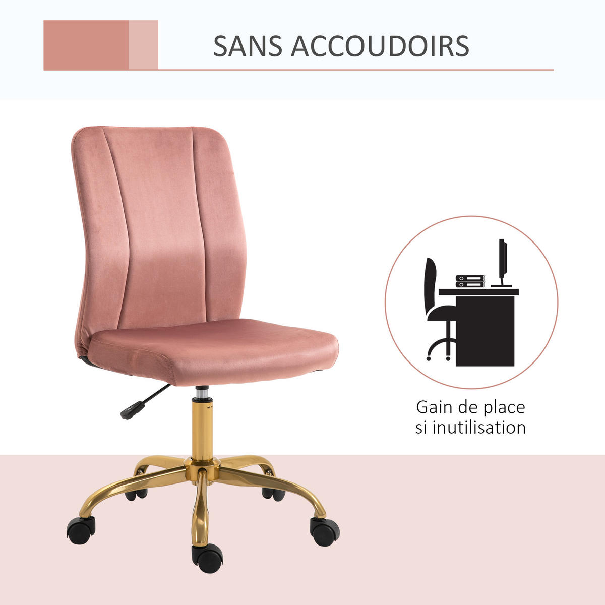 DREHSTUHL DE-11664 Samt Rosa mit Goldgestell - Roségold, Textil (60/102/56cm) - ComfortXL