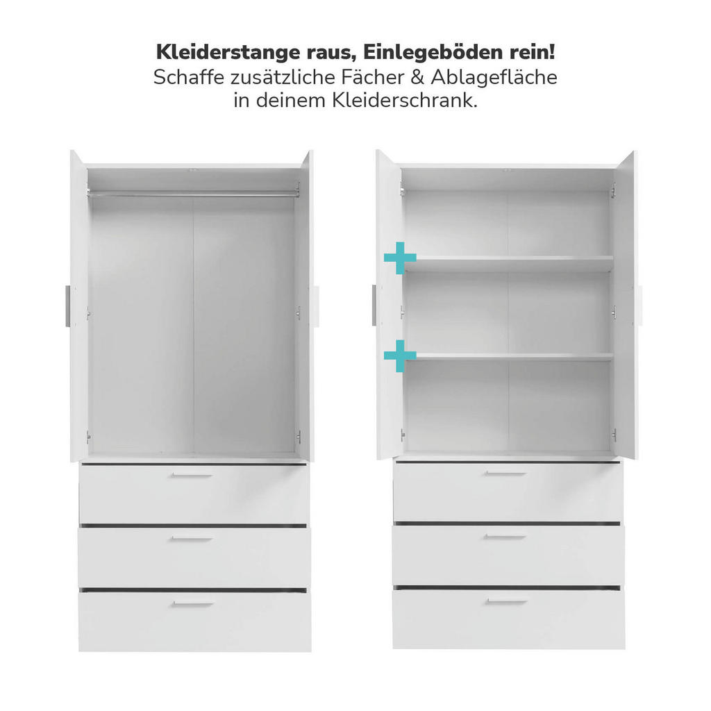 Thumbnail - Mokebo Einlegeböden, Weiß, Holzwerkstoff, 2 Fächer, 87x53x1.5 cm, Schlafzimmer, Kleiderschränke, Schrankzubehör