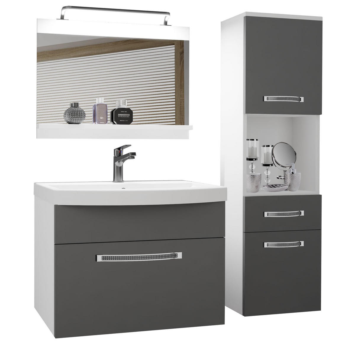 BADMÖBEL Badezimmer mit Unterschrank, Grau Matt - Grau, Holz (100/113/40cm) - B BELINI GROUP