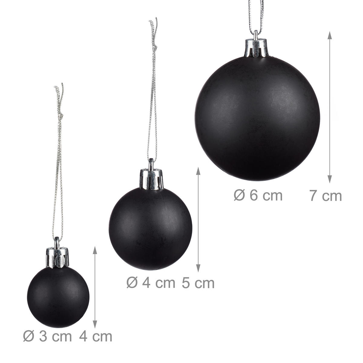 100XWEIHNACHTSKUGELN - Schwarz, Kunststoff (6/7/6cm) - Relaxdays