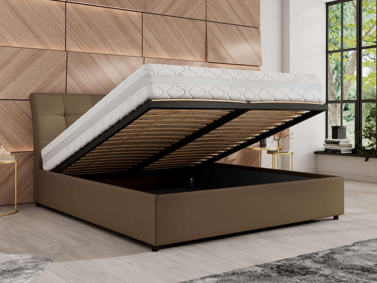 POLSTERBETT GALA CLASSIC 160/200 - Braun Kunstleder - Multipocket-Matratze - Braun, Textil (160/200cm) - MKS