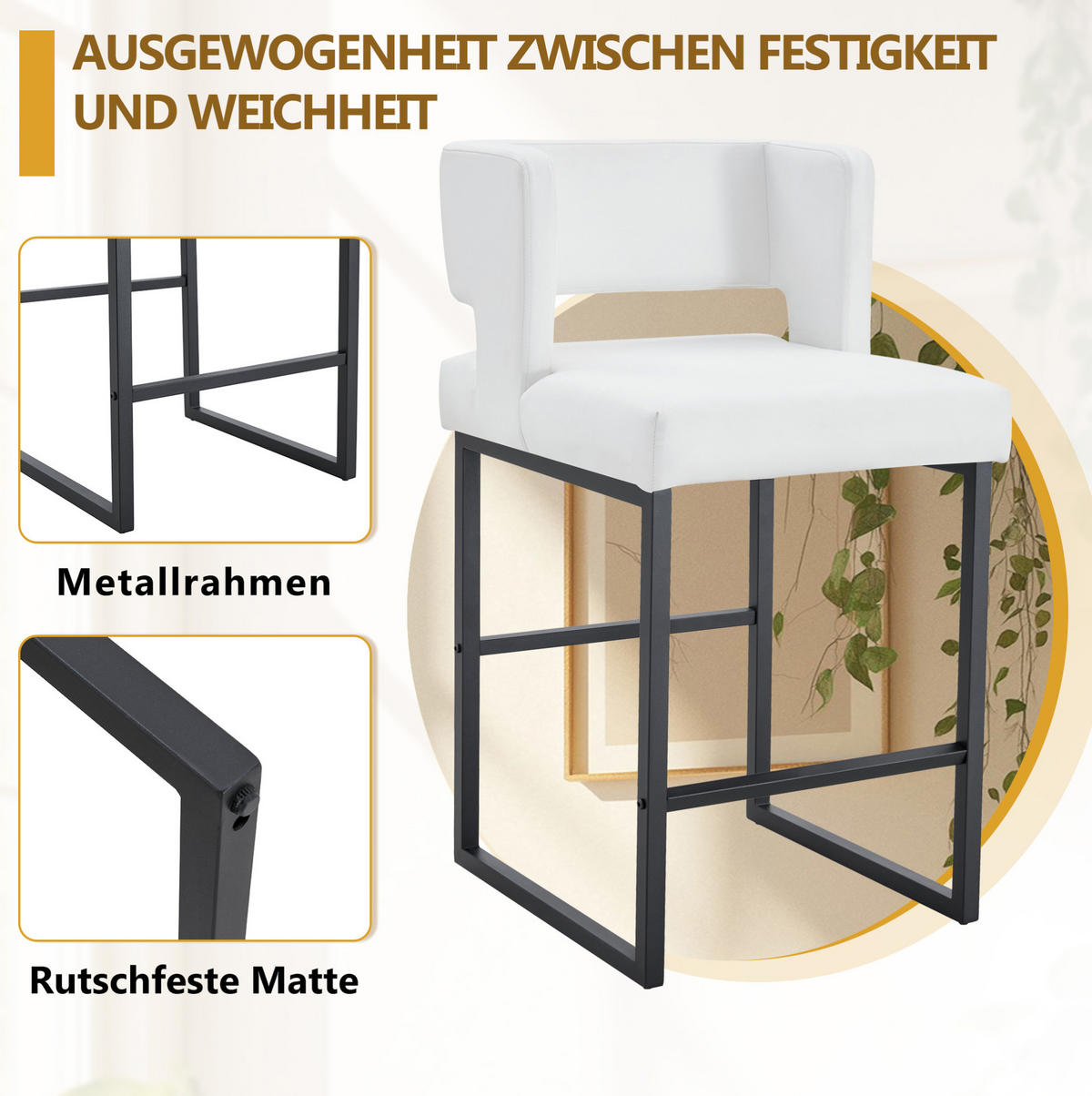 BARSTUHL Weiß mit schwarzem Metallgestell - Weiß, Metall (53.3/91.4/48cm) - MIVRAY