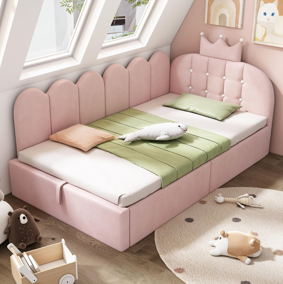 TAGESBETT 90/190 cm Rosa aus Samt mit Stauraum und Lattenrost - Rosa, Textil (90/190cm) - OKWISH